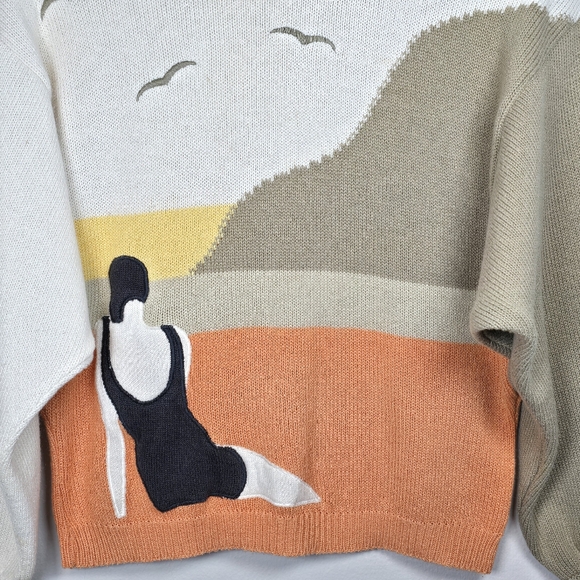 VTG Mondi Women's Print Knit Sweater Cottagecore Coastal Comfy Bell Sleeves Sm - Picture 2 of 14